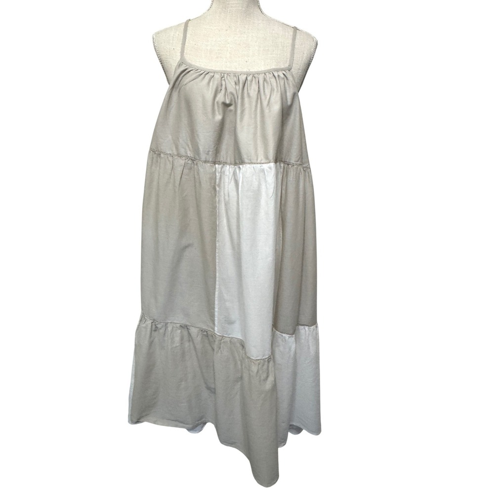 Merlette Salland‎ Patchwork Dress Colorblock Neutral Ruffle White Dove Medium